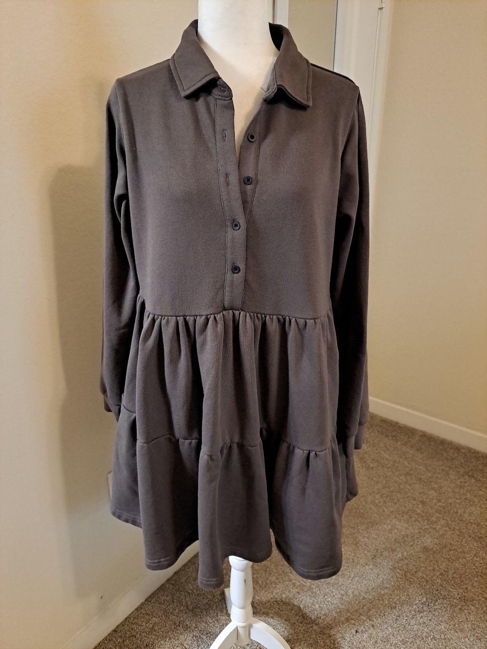 Natural Life Sylvan Sweatshirt Dress Tiered Button Down Long Sleeve Sz M Likenew